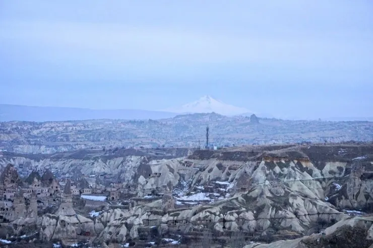 view of mount hasan behind fairy chimneys of cappadocia